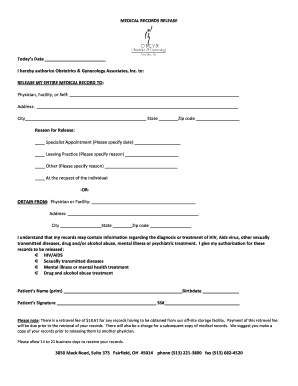 Medical Records Release Form - Obstetrics & Gynecology ...