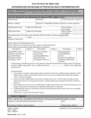 HCA Authorization for Release of Protected Health Information