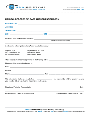 Medical records release authorization form - Specialized Eye Care