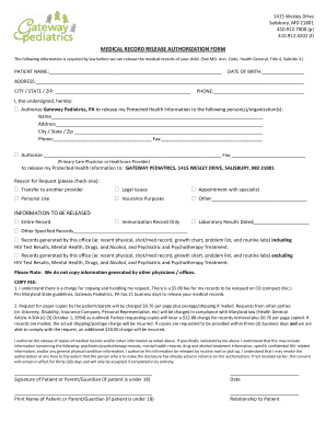 Medical Record Release Authorization Form