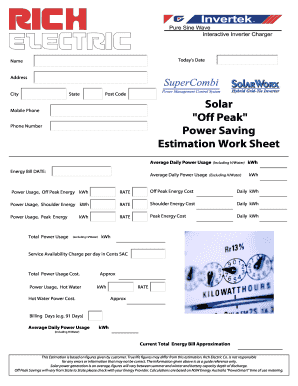 Energy Bill Estimation Worksheet