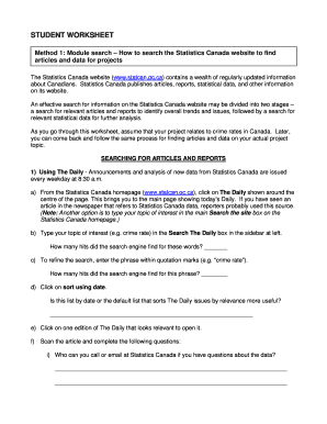 Statistics Canada Student Worksheet