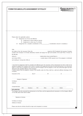 ICICI Prudential Life Insurance Policy Assignment Form