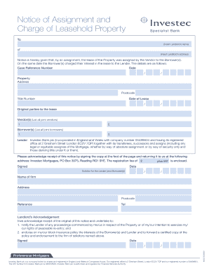 Notice of Assignment and Charge of Leasehold Property