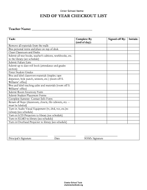 End of Year Checkout List