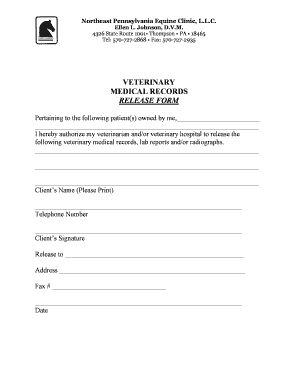 Veterinary Medical Records Release Form Fill Online Printable