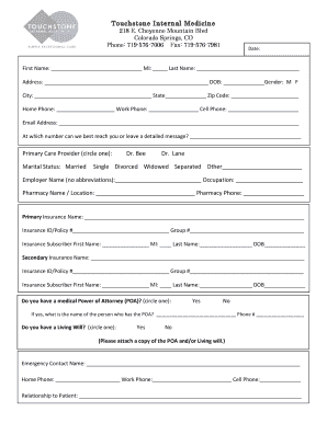 Touchstone Internal Medicine Patient Registration and Financial Agreement