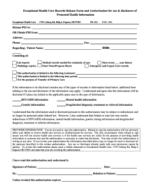 Examples of medical records - EHC Records Release Form - Exceptional Health Care