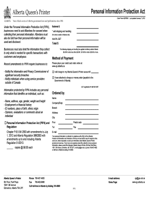 Personal Information Protection Act Order Form