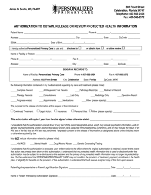 Authorization to Obtain Release or Review Protected Health Information