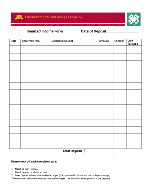 Checkbook register template - 4-H Itemized Income Form - Extension