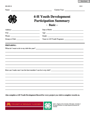 4-H Youth Development Participation Summary