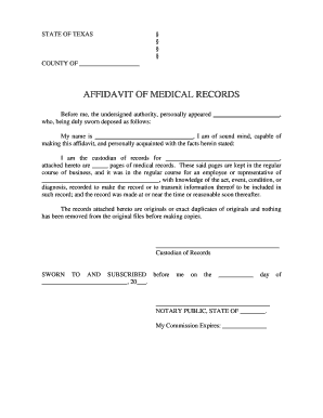 Texas Affidavit of Medical Records