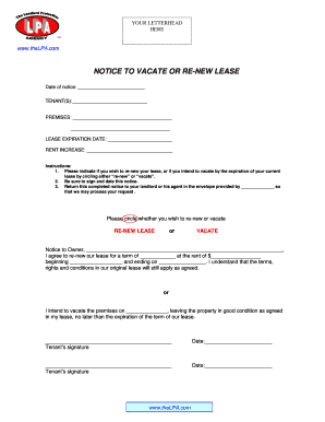 Notice to Vacate or Renew Lease