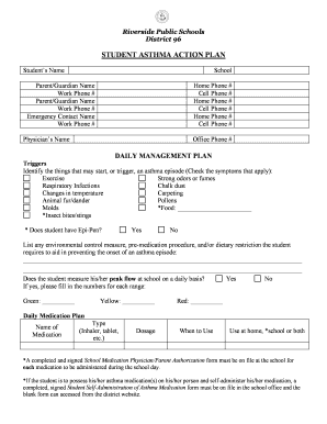 Student Asthma Action Plan