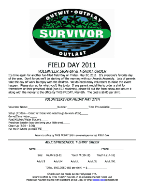 Field Day Volunteer Signup & T-Shirt Order Form - district96