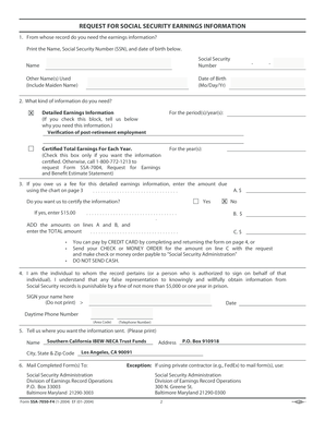 Request for Social Security Earnings Information