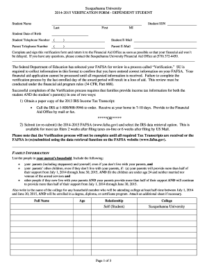 2014-2015 Verification Form - Dependent Student