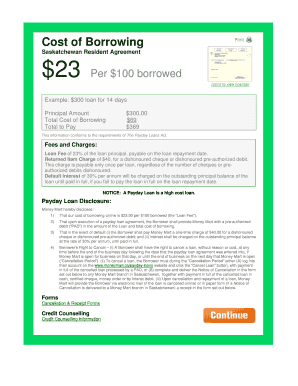 Saskatchewan Payday Loan Agreement