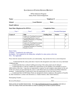 LAUSD BTSA Salary Point Acknowledgement