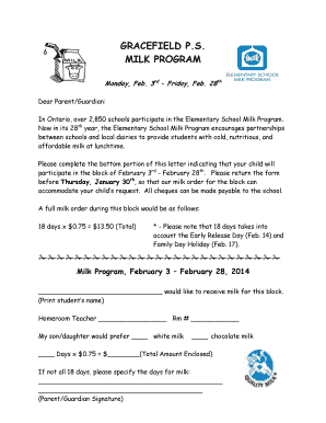 Gracefield P.S. Milk Program Participation Form