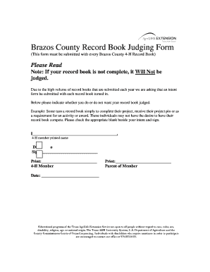Brazos County 4-H Record Book Judging Form
