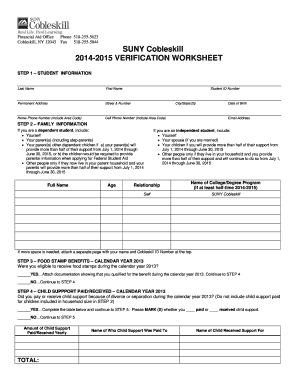 2014-2015 Verification Worksheet