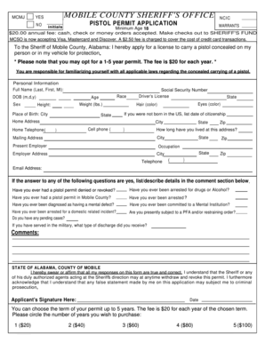 Alabama Pistol Permit Application