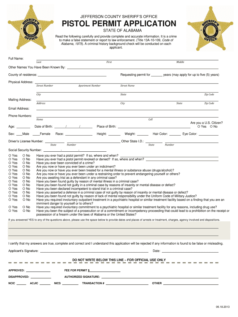 alabama pistol permit application Preview on Page 1.