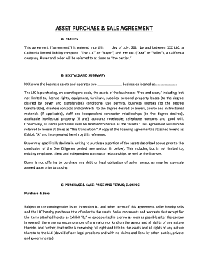 California Asset Purchase and Sale Agreement
