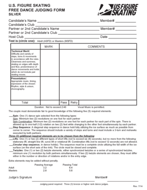 US Figure Skating Free Dance Judging Form