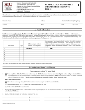 SIU Financial Aid Verification Worksheet