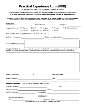 Practical Experience Form (PER)