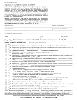 California Preliminary Change of Ownership Report