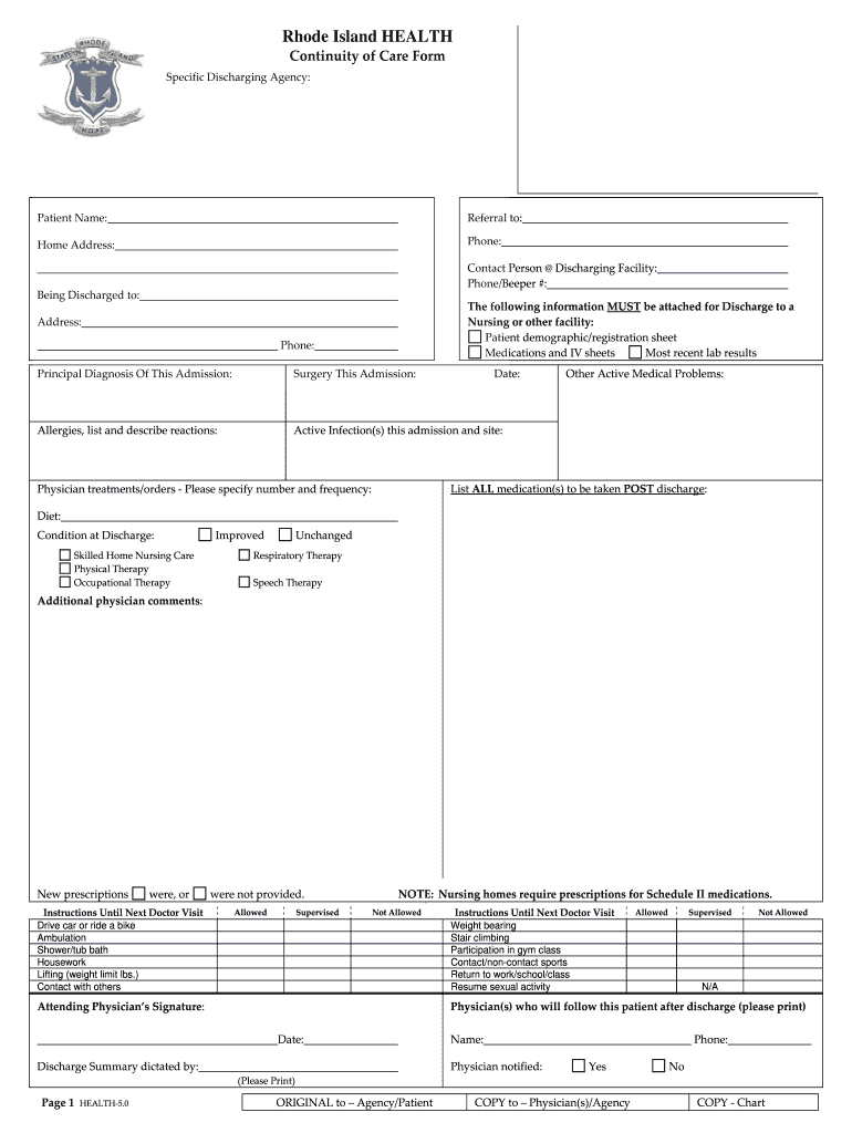 continuity of care form Preview on Page 1.