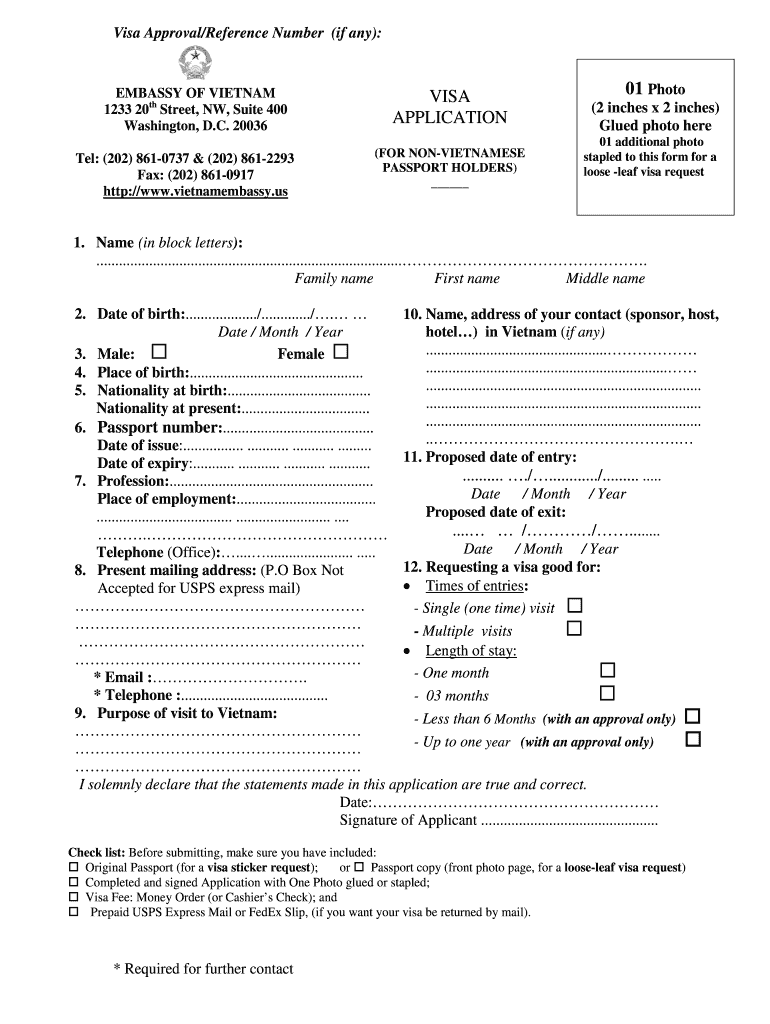 vietnam visa application form Preview on Page 1