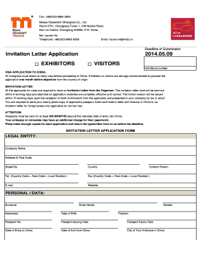 China Visa Invitation Letter Application Form