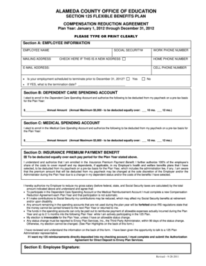 Alameda County Flexible Benefits Compensation Reduction Agreement