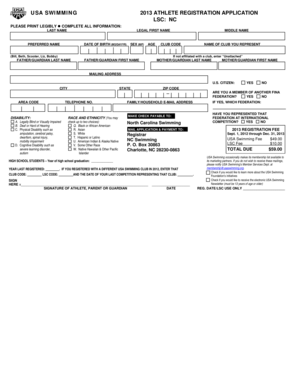 USA Swimming 2013 Athlete Registration Application