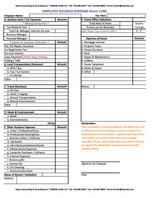 Employee Business Expenses Form 2106