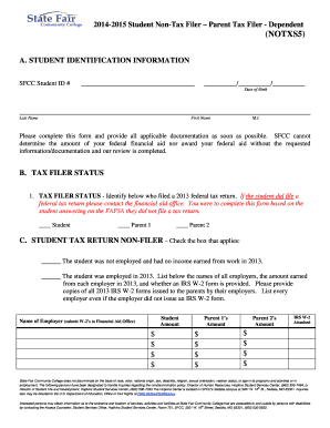 Student Non-Tax Filer – Parent Tax Filer - Dependent Form