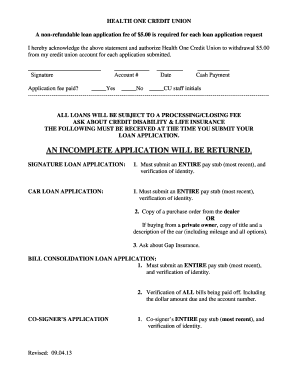 Health One Credit Union Loan Application