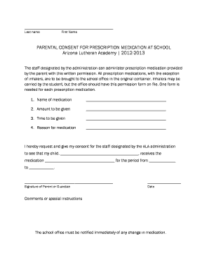 Parental Consent for Prescription Medication at School