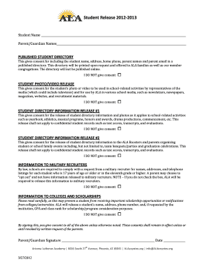 Fillable Online Student Release 20122013 Fax Email Print - pdfFiller