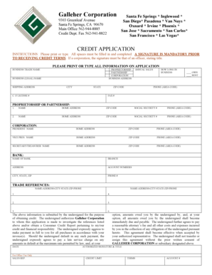 Galleher Corporation Credit Application