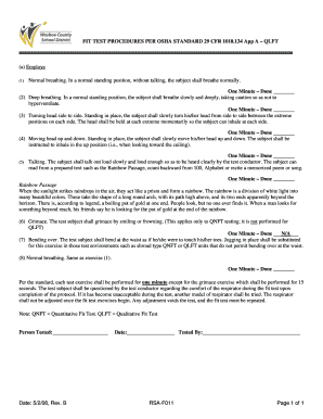 OSHA Respirator Fit Test Form