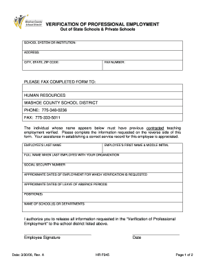 Verification of Professional Employment Form