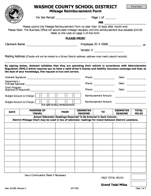 Mileage reimbursement rules - Washoe County School District