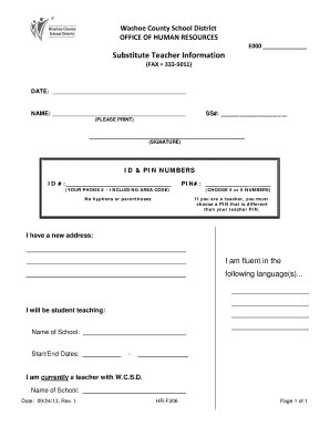 Substitute Teacher Information Form