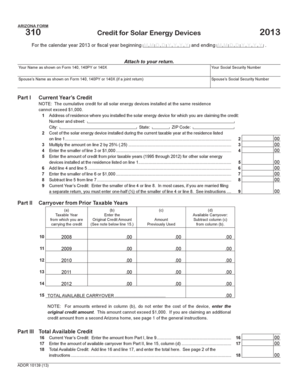 Arizona Form 310 Credit for Solar Energy Devices 2013